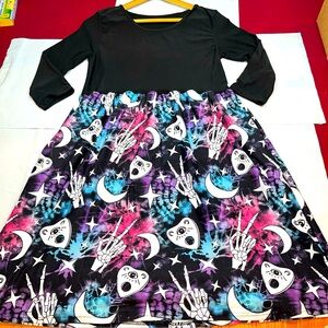 HKL CUSTOMS black Witch Wizard Dress Long Sleeve SOFT stretch Knit Bones Stars M